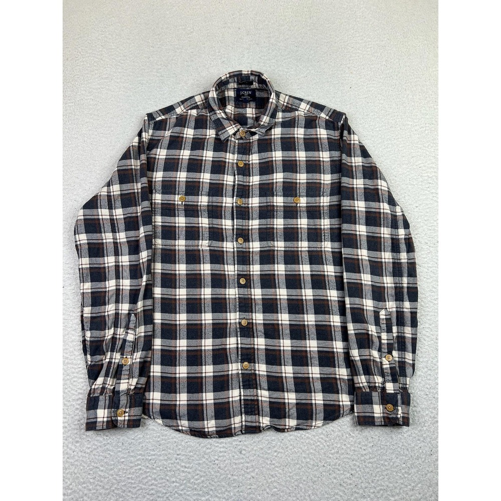 J.Crew Flannel Shirt Mens Large Blue Plaid Long Sleeve Button Up Casual Slim Fit